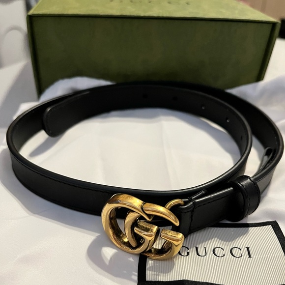 Leather belt with Double G buckle - Picture 4 of 4